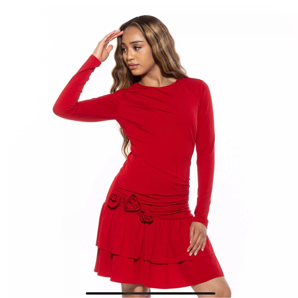 Elegant Red Long Sleeve Dress